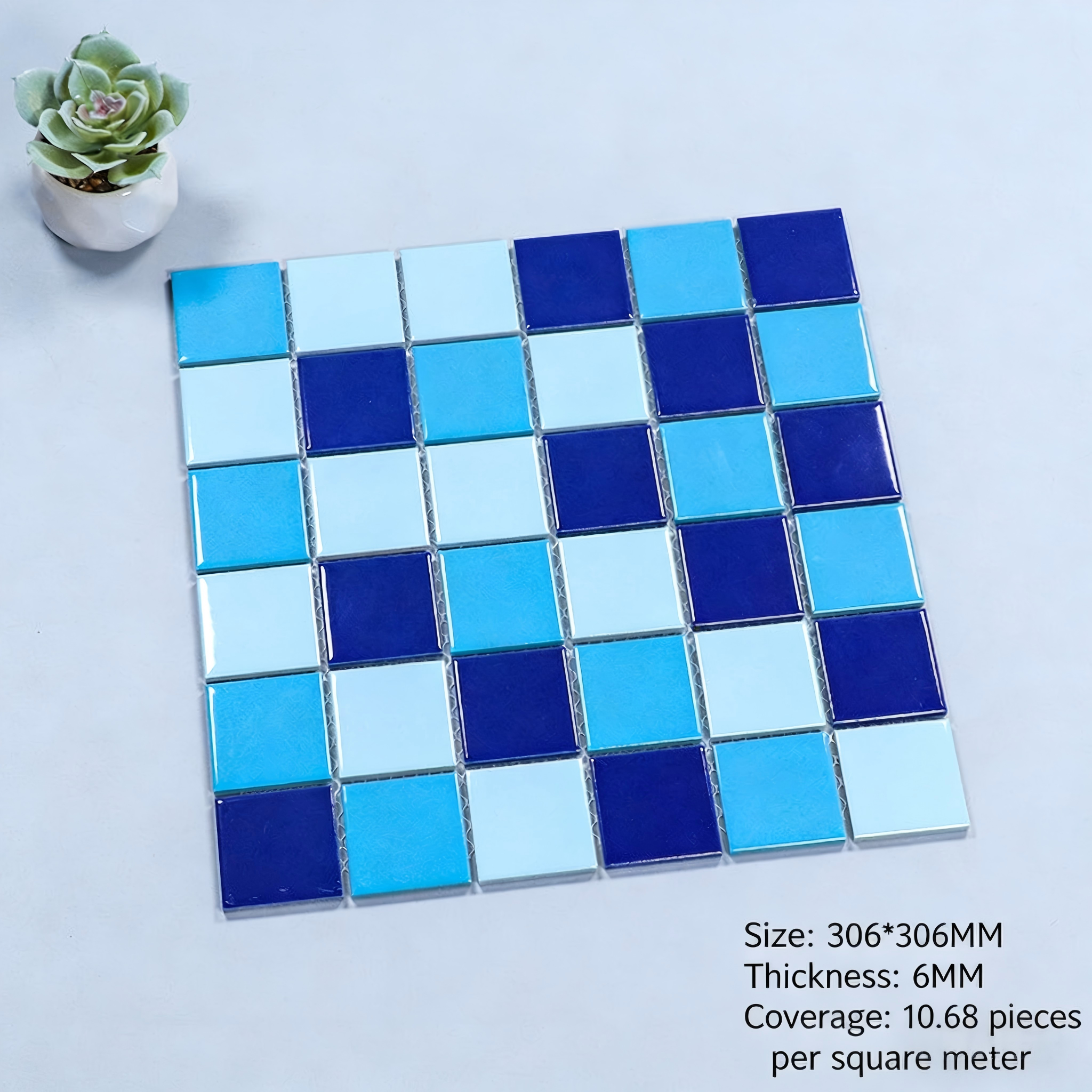 Thick-glazed ceramic mosaic tiles for swimming pools, outdoor use, frost-resistant and anti-slip, suitable for hotel bathrooms, pools, and fish ponds in blue - Tile(Small Stone) / Pool Tiles / Specialized Outdoor Tiles | CHEERFUL Kenya image 4 detail view