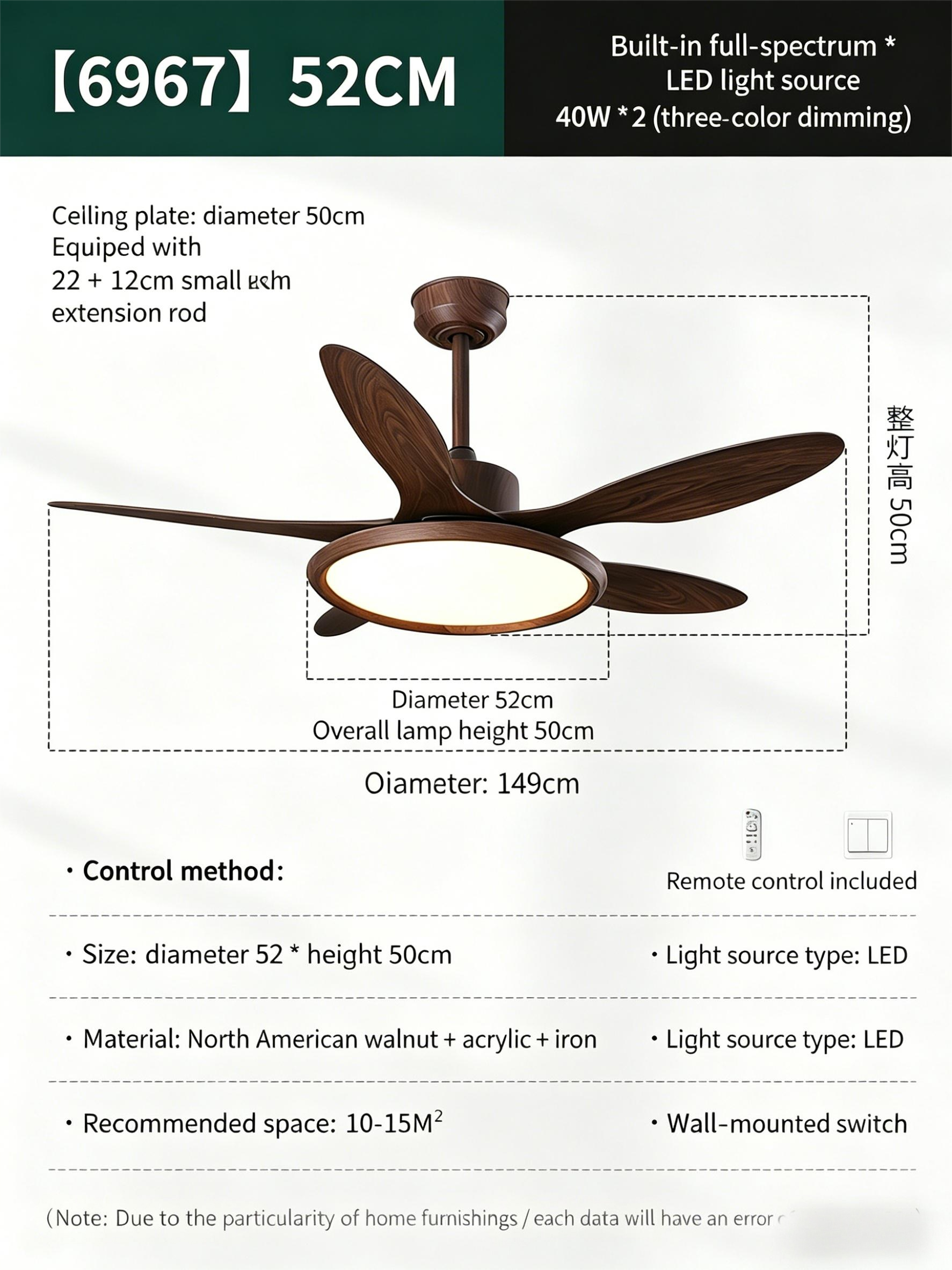 North American black walnut living room ceiling fan light, vintage dining room bedroom high wind ceiling fan with light - Ceiling Fans | CHEERFUL Kenya image 4 detail view