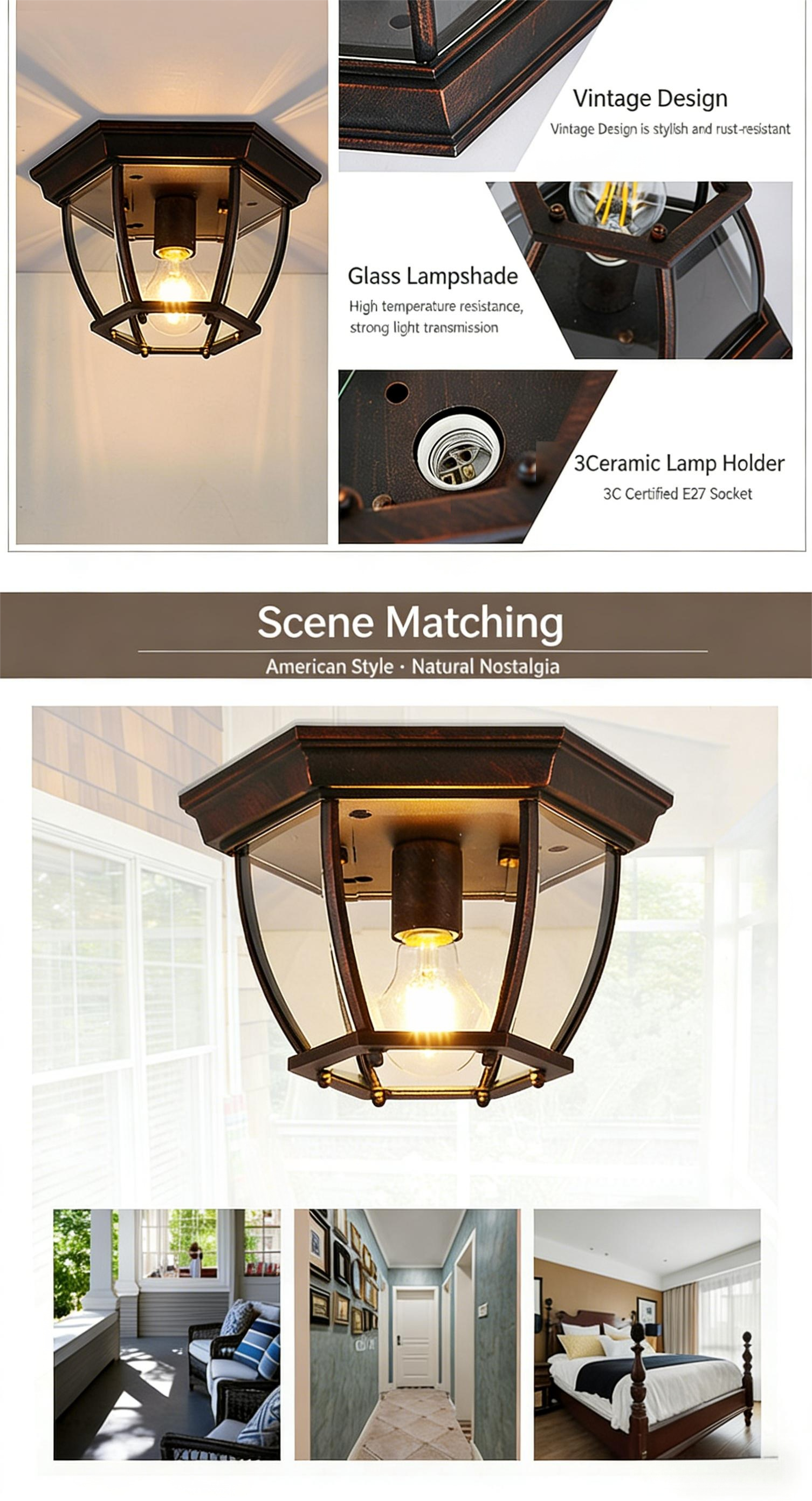 American ceiling light, European creative retro industrial style balcony corridor hallway foyer bedroom dining room lighting fixtures - Lighting Fixtures | CHEERFUL Kenya image 7 detail view