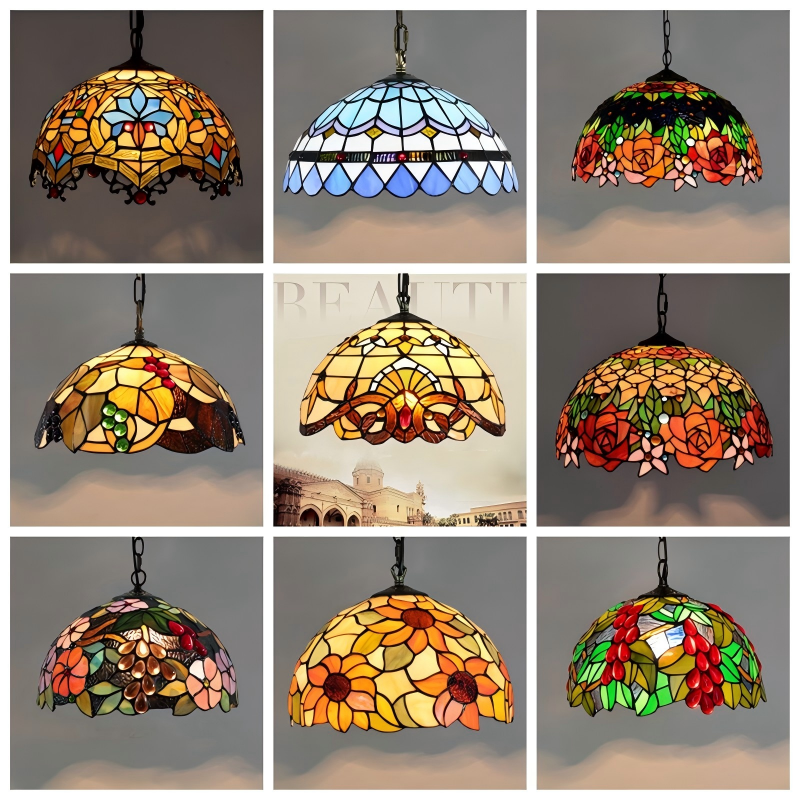 American retro colored glass restaurant light, European bar tea room bedroom balcony corridor glass hanging lamp - Lighting Fixtures | CHEERFUL Kenya image 3