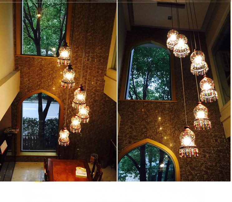 Bohemian retro wrought iron restaurant single head colorful crystal lamp, creative specialty American coffee shop triple head chandelier - Lighting Fixtures | CHEERFUL Kenya image 2 detail view