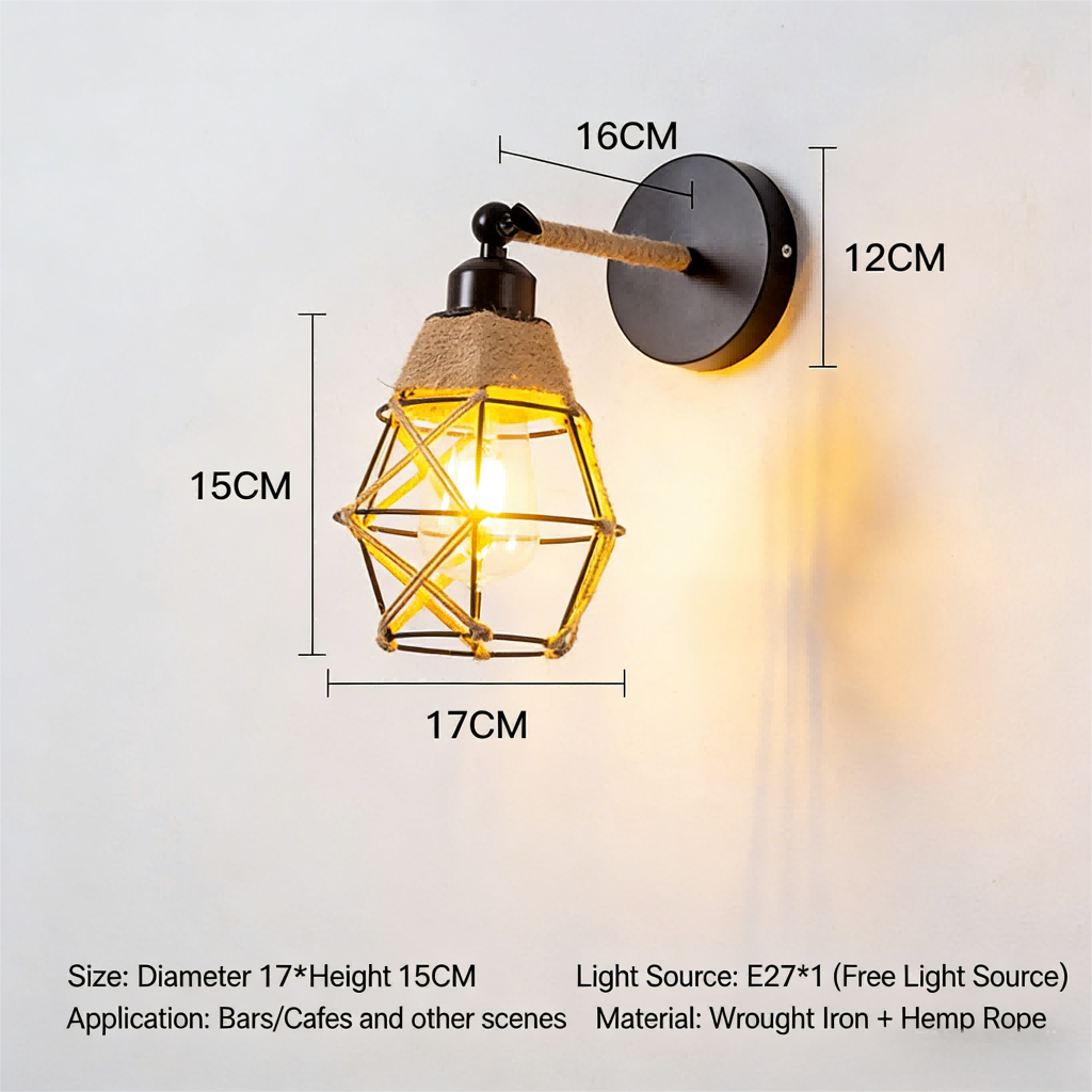 Industrial style wall lamp, creative restaurant, living room, corridor, balcony, bedroom, study iron rope wall lamp - Lighting Fixtures | CHEERFUL Kenya image 2 detail view