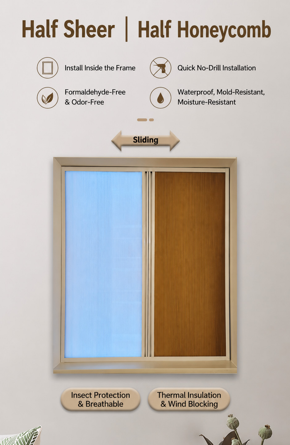 Day and night honeycomb push-pull invisible sunshade blind - Door/Window | CHEERFUL Kenya detail view